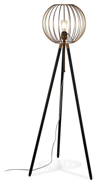 Pemberly Row 69 Metal Wired Shade Floor Lamp In Antique Brass Midcentury Floor Lamps By Homesquare Houzz