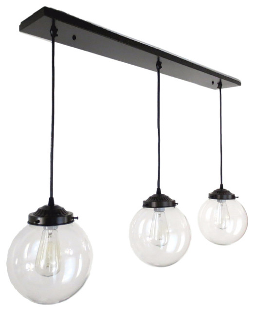 Biddeford. Chandelier Light Trio of Large Clear Globe Pendants
