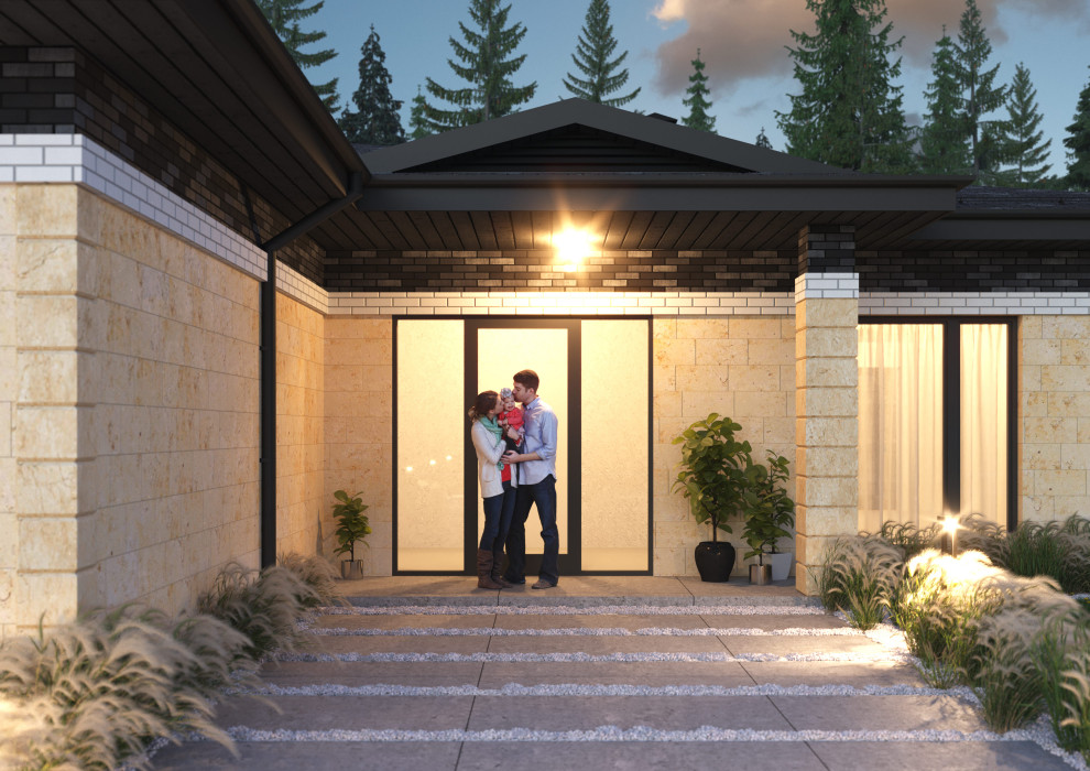 Проект 1-этажного 5-комнатного жилого дома в стиле Райта