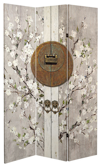 6' Tall Double Sided Asian Lock Canvas Room Divider - Asian - Screens ...