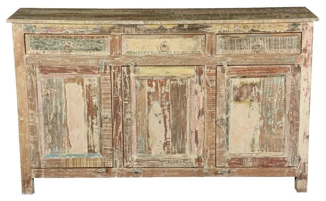 Sideboard Reclaimed Solid Wood Distressed Three Drawer