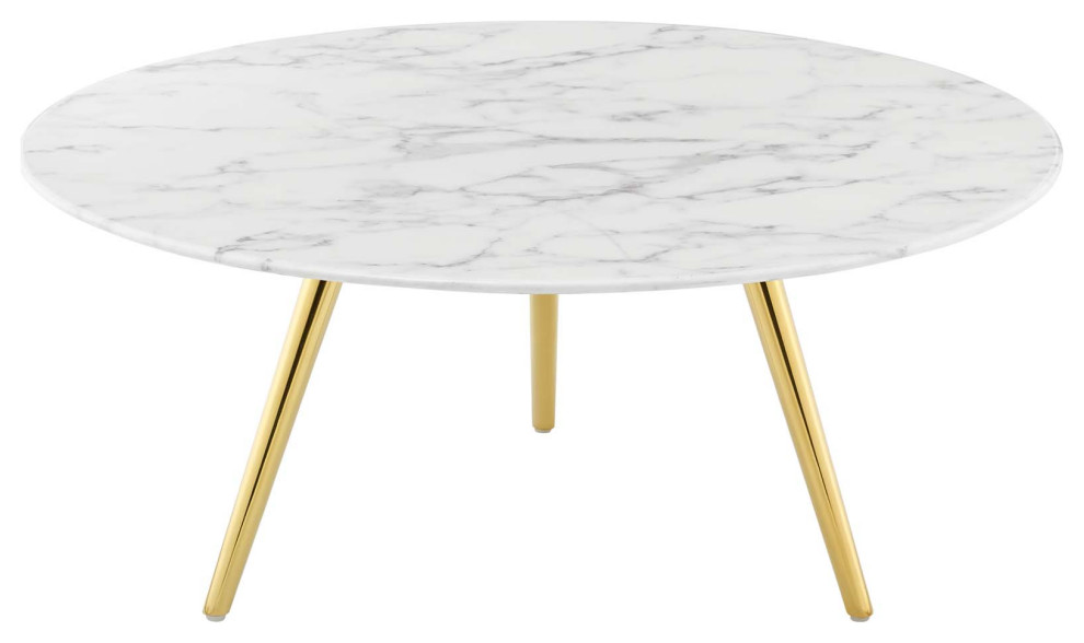 Modern Lounge Round Coffee Table, Wood Metal Stainless Steel, Gold