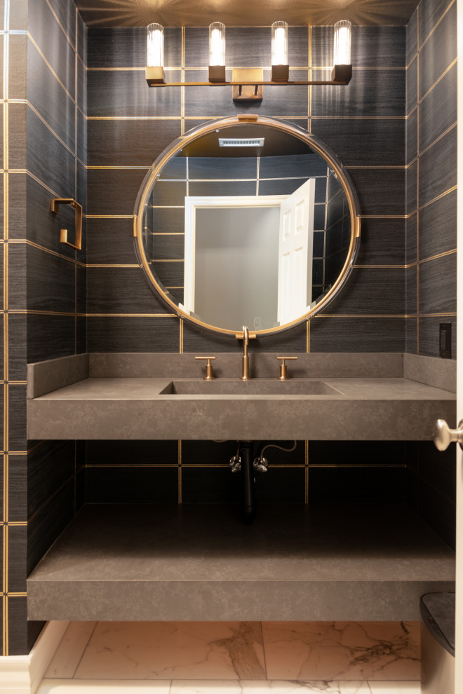 Foto di un bagno di servizio minimal di medie dimensioni con mobile bagno sospeso