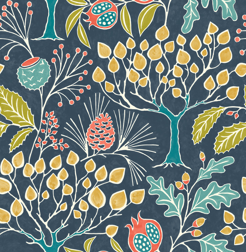 Groovy Garden Navy Peel & Stick Wallpaper, Bolt