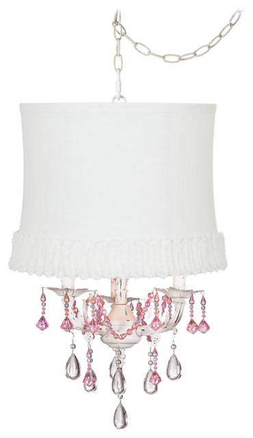 Traditional Pretty in Pink Designer White Swag Shaded Chandelier