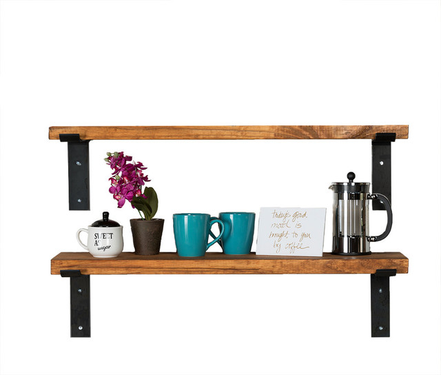 Shelves With Metal Brackets Set Of 2 Walnut 24 Shelves With Metal Brackets Set Of 2 Walnut 24