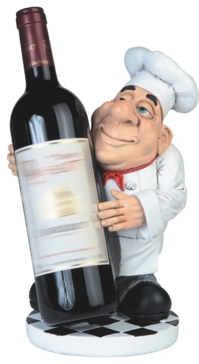 11 Inch Chef in White Uniform Figurine with Wine Bottle Holder