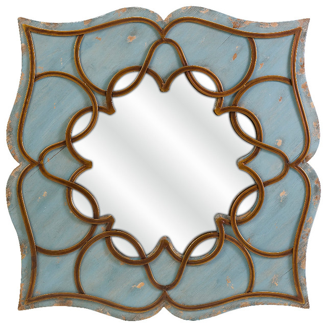 Blue Wall Mirror candice antique blue lotus flower mirror wood wrought iron decor Blue Wall Mirror candice antique blue lotus flower mirror wood wrought iron decor