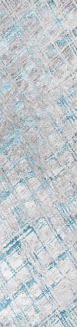 Slant Modern Abstract Area Rug, Gray/Turquoise, 2'x8'