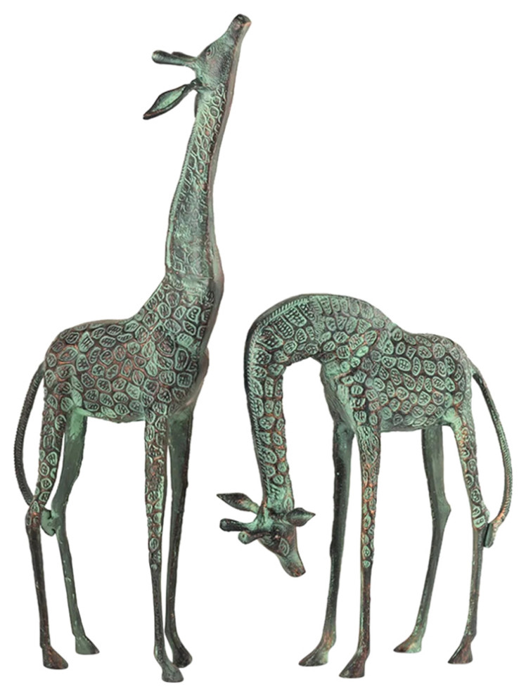Treetopper Giraffes Garden Sculpture, 2Piece Set Contemporary Garden Statues And Yard Art
