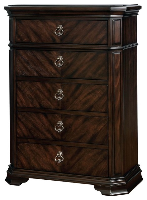 Five Drawer Solid Wood Chest With Clipped Corner Espresso Brown
