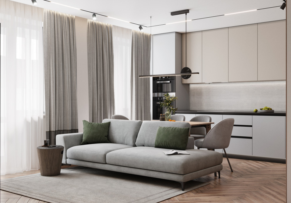 Идея дизайна: гостиная комната среднего размера в современном стиле