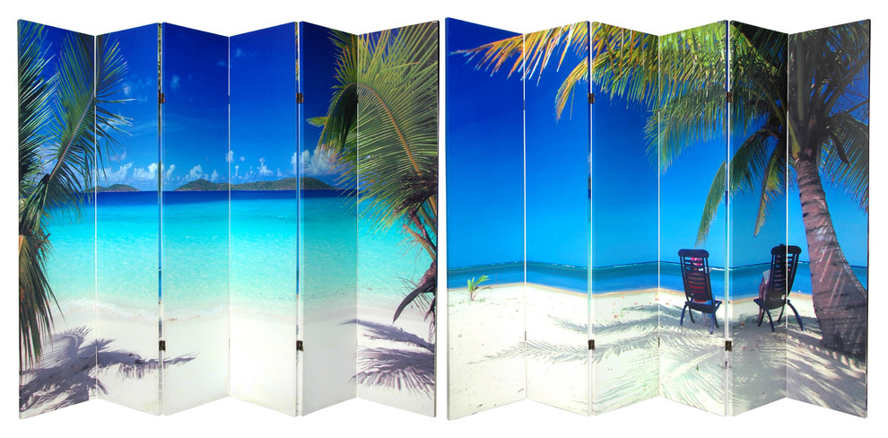 6' Tall Double Sided Beach Canvas Room Divider 6 Panel