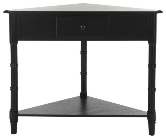 Margie Corner Table With Storage Drawer, Distressed Black
