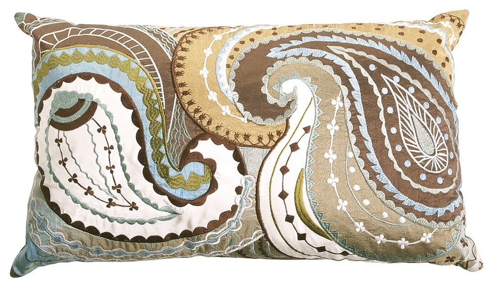 Embroidered Paisley Pillow, Blue