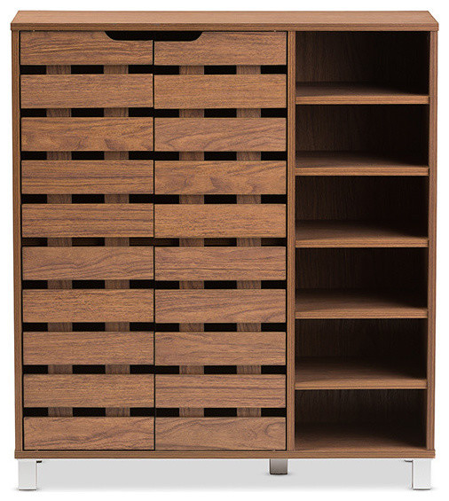 Shirley Modern Walnut Medium Brown Wood 2Door Shoe With Open