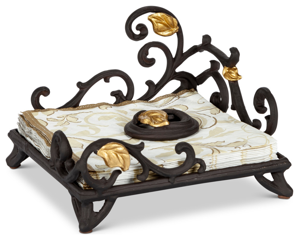 NatureInspired Gold Leaf Lunch Napkin Holder With Weight Napkin