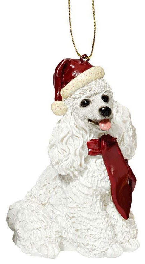 White Poodle Holiday Dog Ornament Sculpture