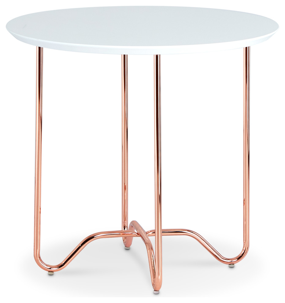 Movila End Table, White with Rose Gold