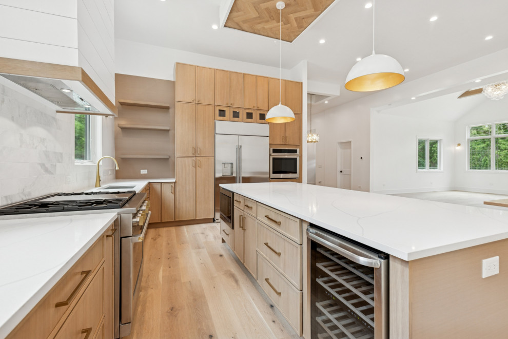 Minimalist Light-Oak Kitchen With Wine Storage