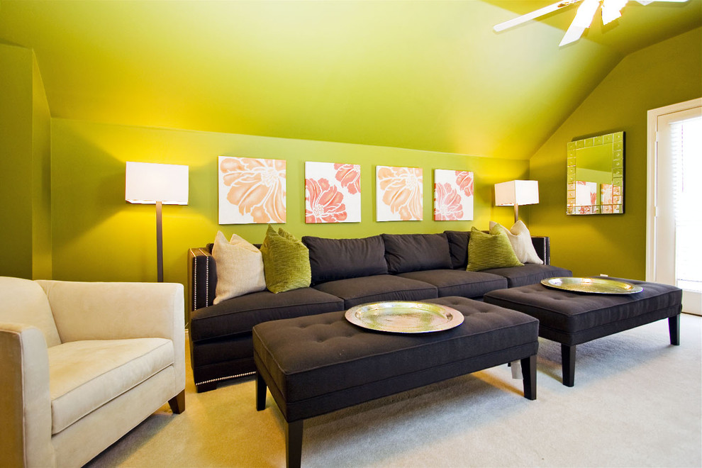 Photo of a mid-sized traditional living room in Other with green walls.