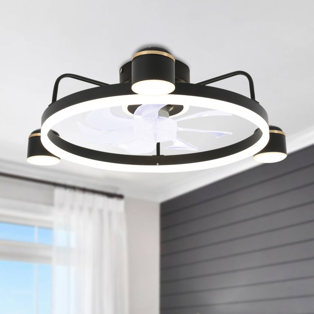 3Light Flush Mount Ceiling Fan with Dimmable LED Light and Remote APP