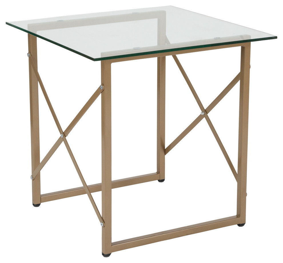 Mar Vista Collection Glass Side Table With Matte Gold Frame