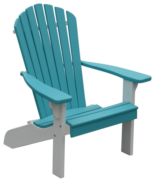 Poly Fanback Adirondack Chair, Aruba Blue, White Frame