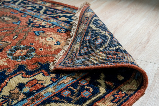 Rust Navy Rug Hand-Knotted Wool Rust/Navy Traditional All Over Traditional Knot Rug ...