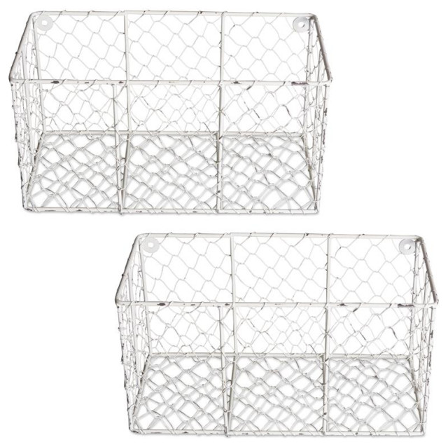 DII Metal Small Wall Mount Chicken Wire Basket in Antique White (Set of 2)