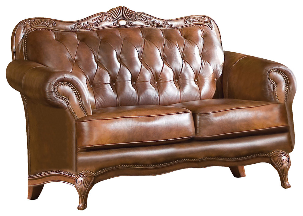 Coaster Victoria Leather Loveseat Traditional Loveseats by Emma