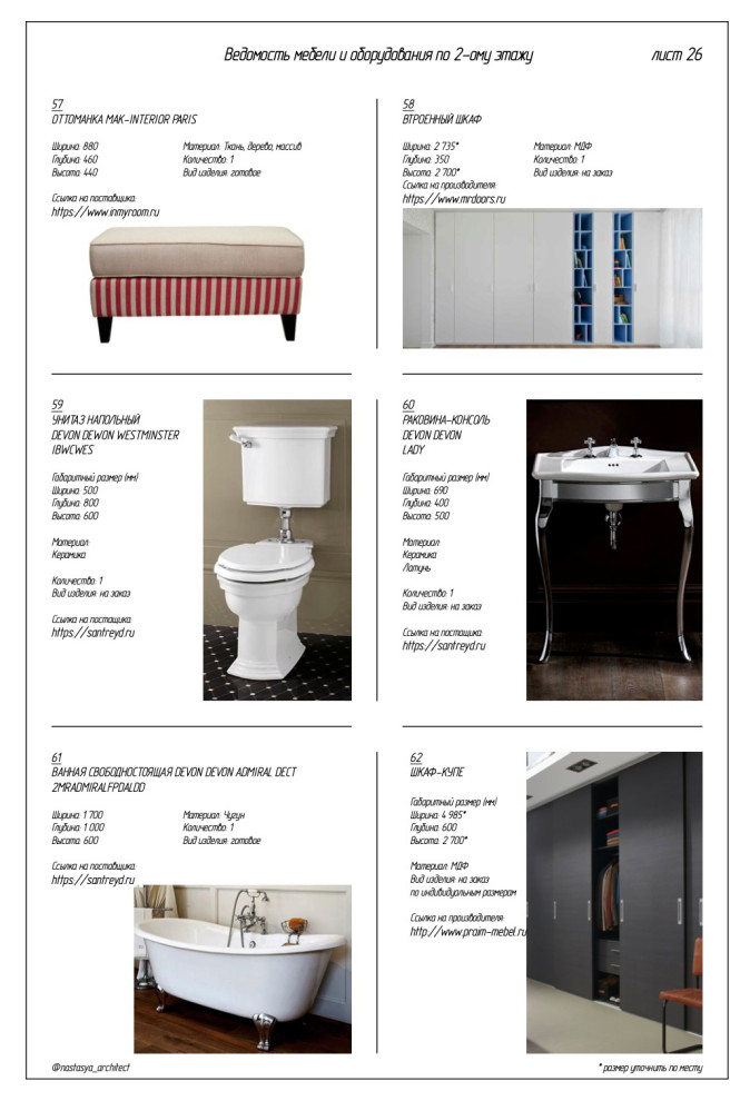 Ведомость мебели и оборудования