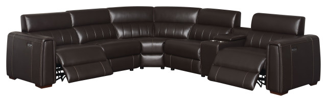 Dual Power Leather Reclining Sectional, Dual Power Reclining Leather Sectional