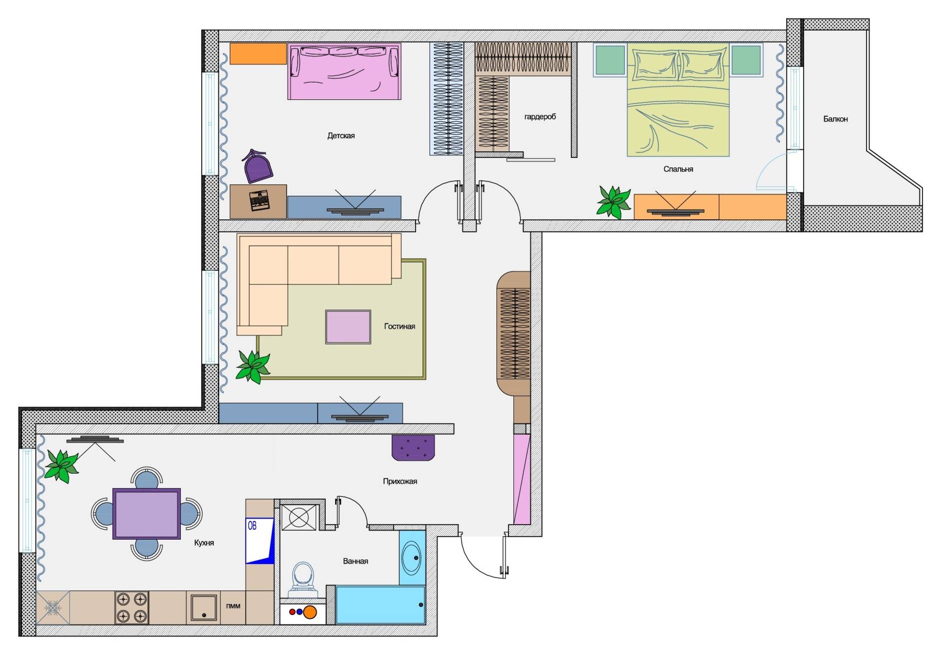 Дизайн трехкомнатной квартиры в панельном доме серии П-44Т