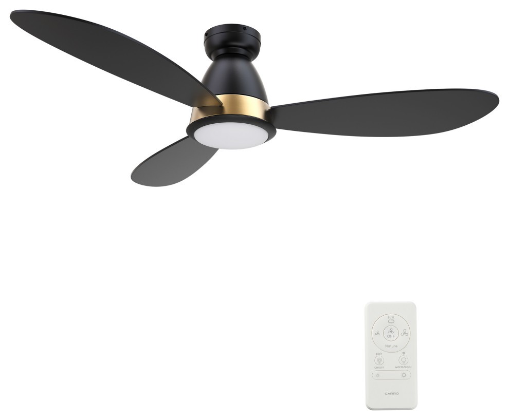 CARRO 52" Flush Mount Ceiling Fan with Dim Light and Remote 10 Speed, Black/Gold
