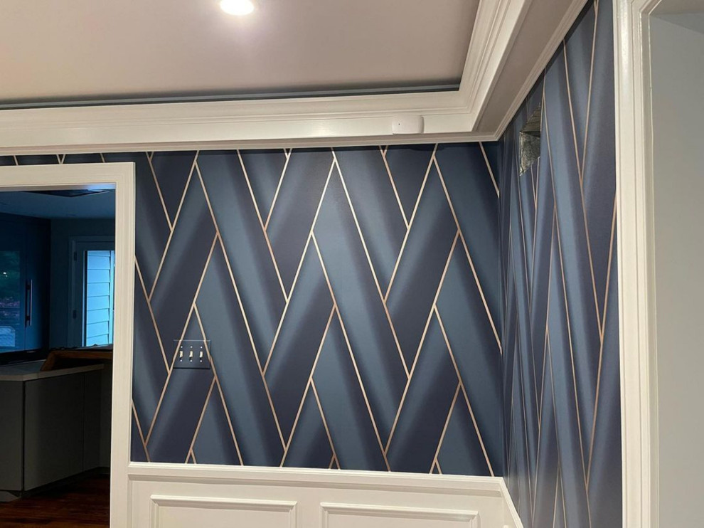 Ejemplo de salón rústico de tamaño medio con paredes azules