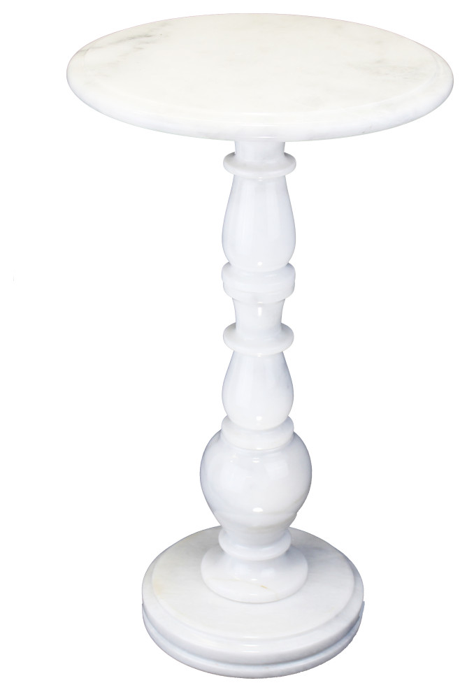 Natural Geo White Marble Round End Accent Table Traditional Side