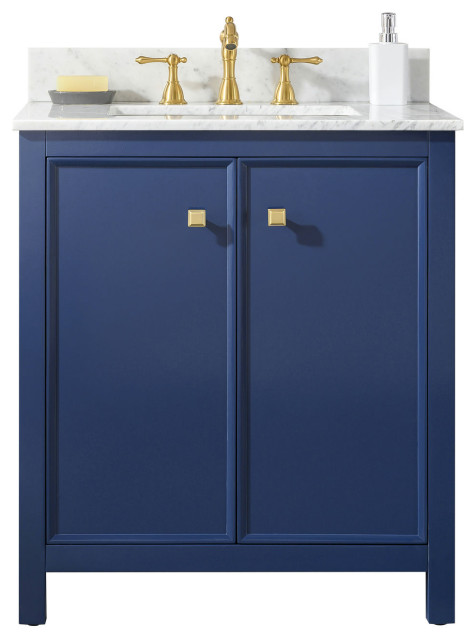 Legion Furniture 30" Blue Finish Sink Vanity Cabinet With Carrara White ...