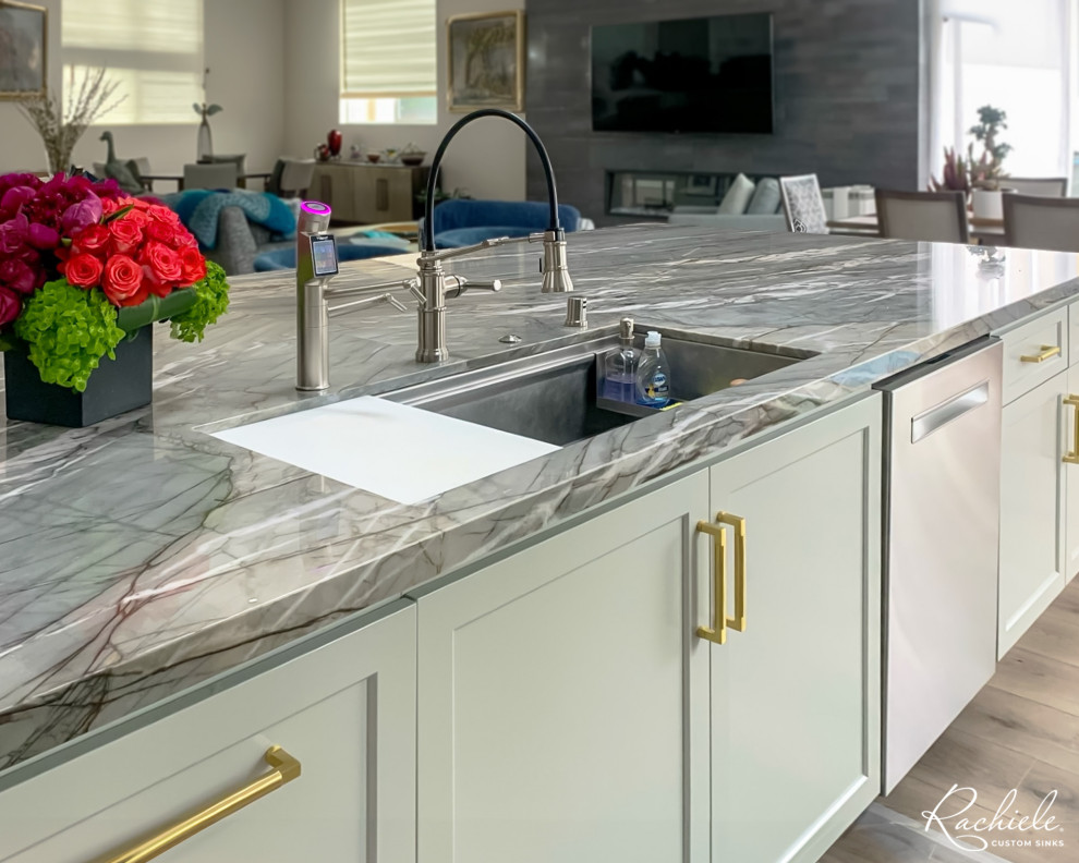Trendy kitchen photo in San Francisco with an undermount sink, stainless steel appliances and an island