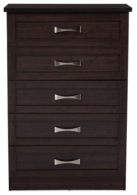 Baxton Studio Colburn 5 Drawer Wood Tallboy Storage Chest Dark Colburn 5 Drawer Wood Tallboy Storage Chest Dark Brown Finish Transitional Dressers