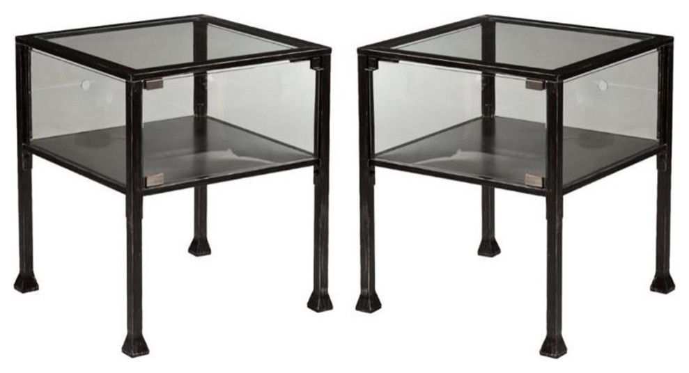 Home Square Glass Display End Table in Black Set of 2 Side Tables