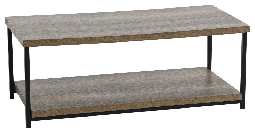 Jamestown Rectangular Coffee Table, Storage Shelf Ashwood Rustic, Black