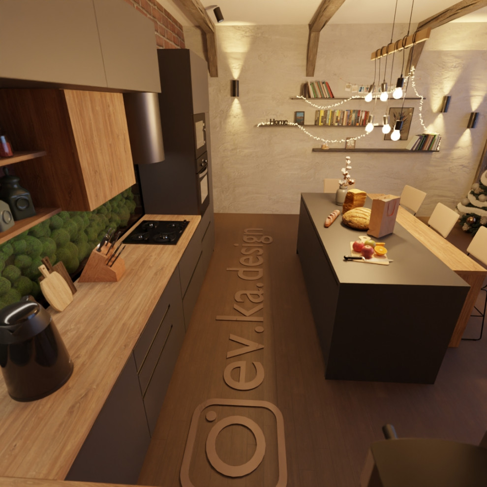 Кухня-гостинная в A-Frame доме