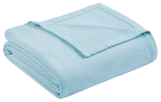 Madison Park Blanket With 1" Self Hem, Blue, Twin