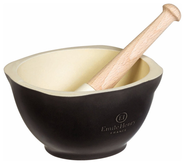 Emile Henry Charcoal Ceramic Mortar and Pestle