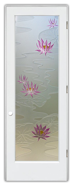 Interior Prehung Door or Interior Slab Door - Lily Pads & Lotus - Primed -...