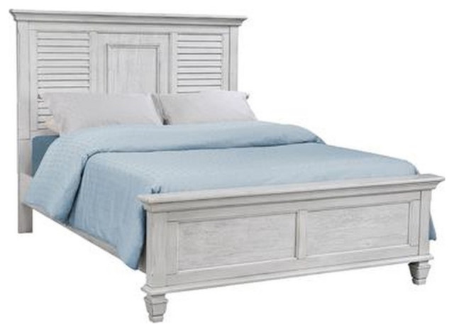 Bowery Hill Farmhouse Wood Eastern King Panel Bed in Antique White