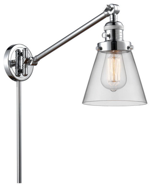 Small Cone 1-Light LED Swing Arm Light, Polished Chrome, Glass: Clear
