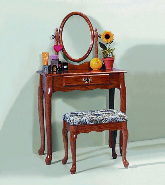 Crown Mark Makeup Vanity Set With Mirror In Oak Finish