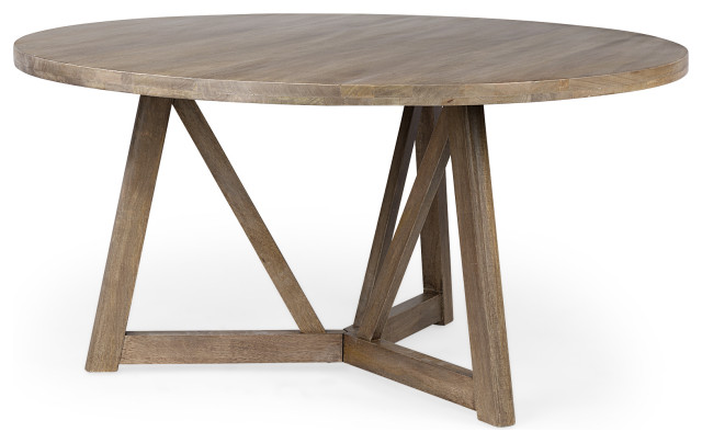 HomeRoots 60" Round Brown Solid Wood Top and Base Dining Table, 60.0L x ...